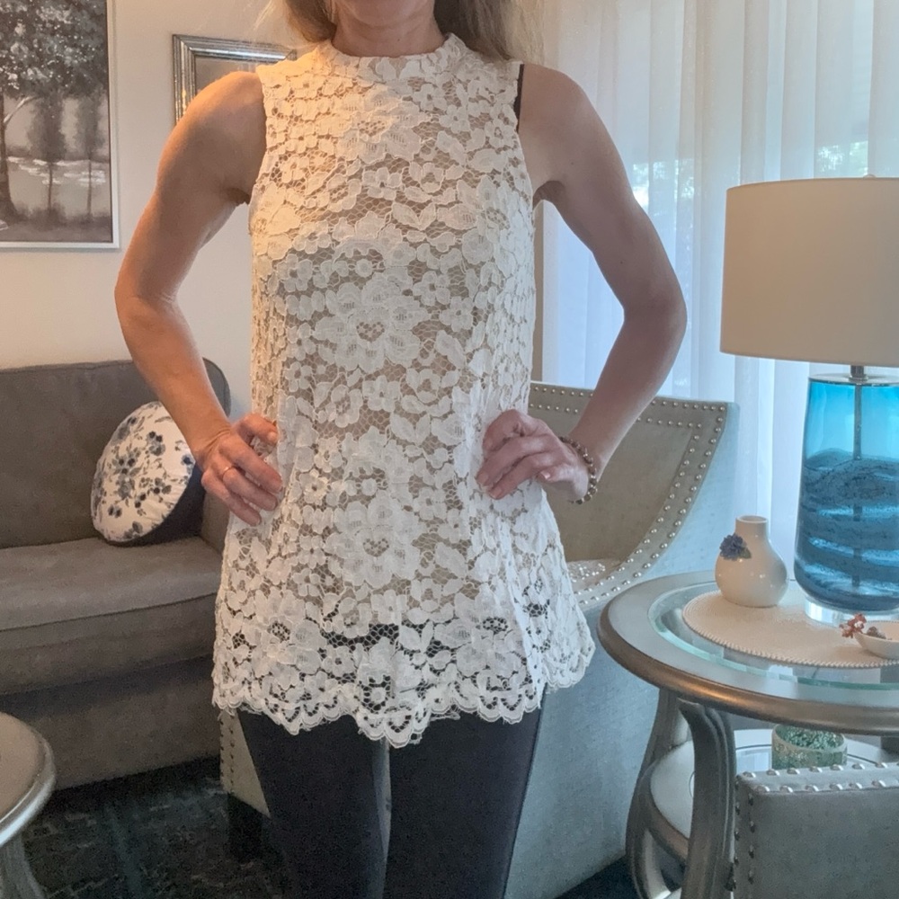 Rose & Olive Cream Lace Sleeveless Blouse - S